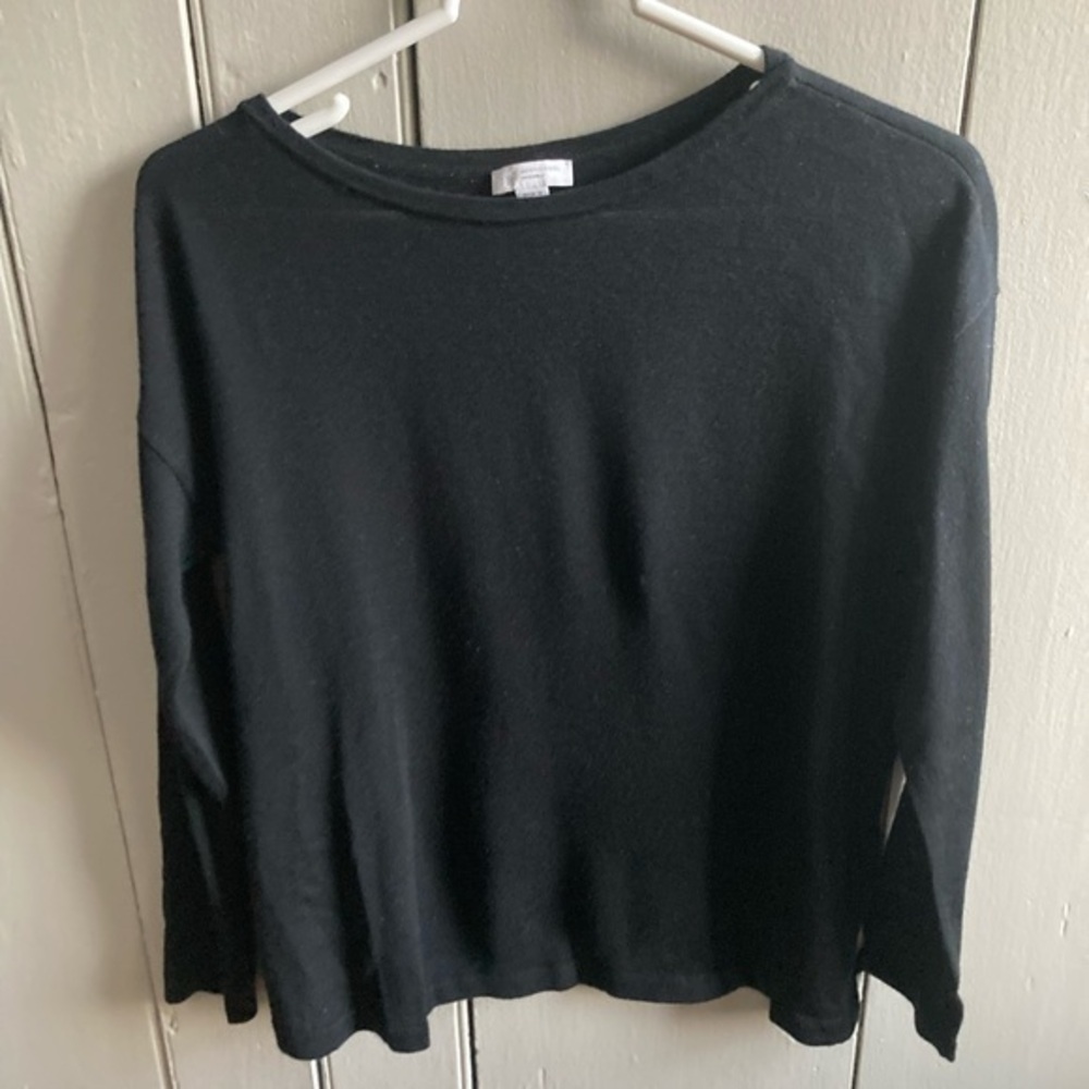 J. Jill Washable Merino Wool Petite XS Sweater Black Round Neck Lightweight